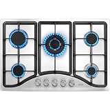 VEVOR 30-inch Gas Cooktop, 5 Burners Built-in Gas Stove Top, Max 12250BTU NG/LPG Convertible Stainless Steel Cooktops, with Thermocouple Protection for Camping, RV, Apartment