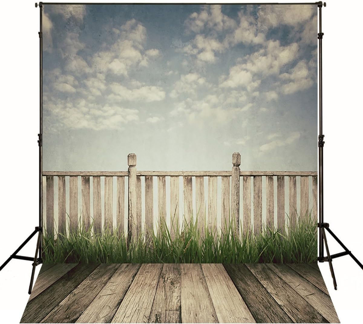 Amazon Com 5x7 Photo Backdrop Outdoor Grey Sky White Fence With Dark Wood Floor Photo Background Kids Studio Baby Props Camera Photo