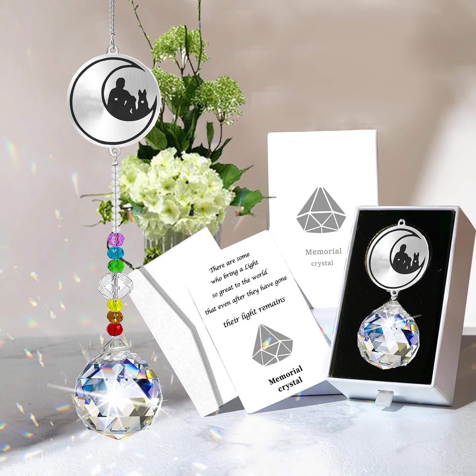 Dog Memorial Gifts for Loss of Dog, Pet Moon Sympathy Gifts Crystal Window Suncatcher,Cat Bereavement Gift Sun Catcher,Dog Remembrance Gift Rainbow Maker,Pet Passing Away Loss Gifts