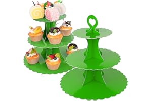 3-Tier Cupcake Stand 2 Pack Dessert Cup Cake Stand Tower Paper Round Cake Display Serving Plate for Anniversary Christening D