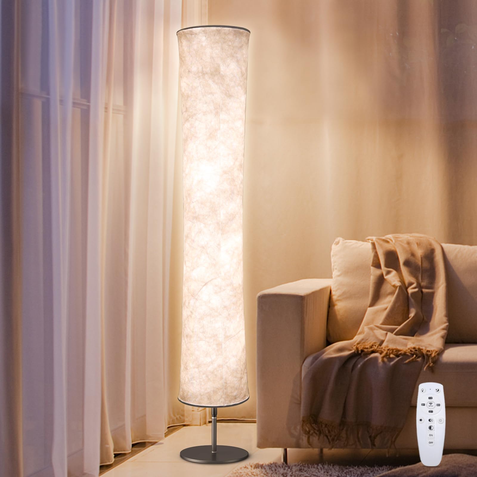 Photo 1 of Torchlet LED Standing Lamp with Remote Control, Adjustable Color Temperature and Brightness, Modern Floor Lamp with Fabric Shade for Bedroom, Living Room