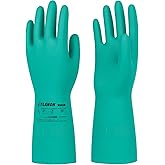 LANON 3 Pairs Nitrile Chemical Resistant Gloves, Reusable Heavy-Duty Rubber Gloves, Acid, Alkali & Oil Protection, Non-Slip, Large