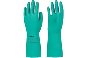 LANON 3 Pairs Nitrile Chemical Resistant Gloves, Reusable Heavy-Duty Rubber Gloves, Acid, Alkali & Oil Protection, Non-Slip, 
