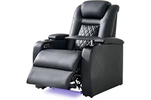 soothroom Home Theater Seating, Classic Series Leather Movie Theater Chairs (Black, Row of 1)