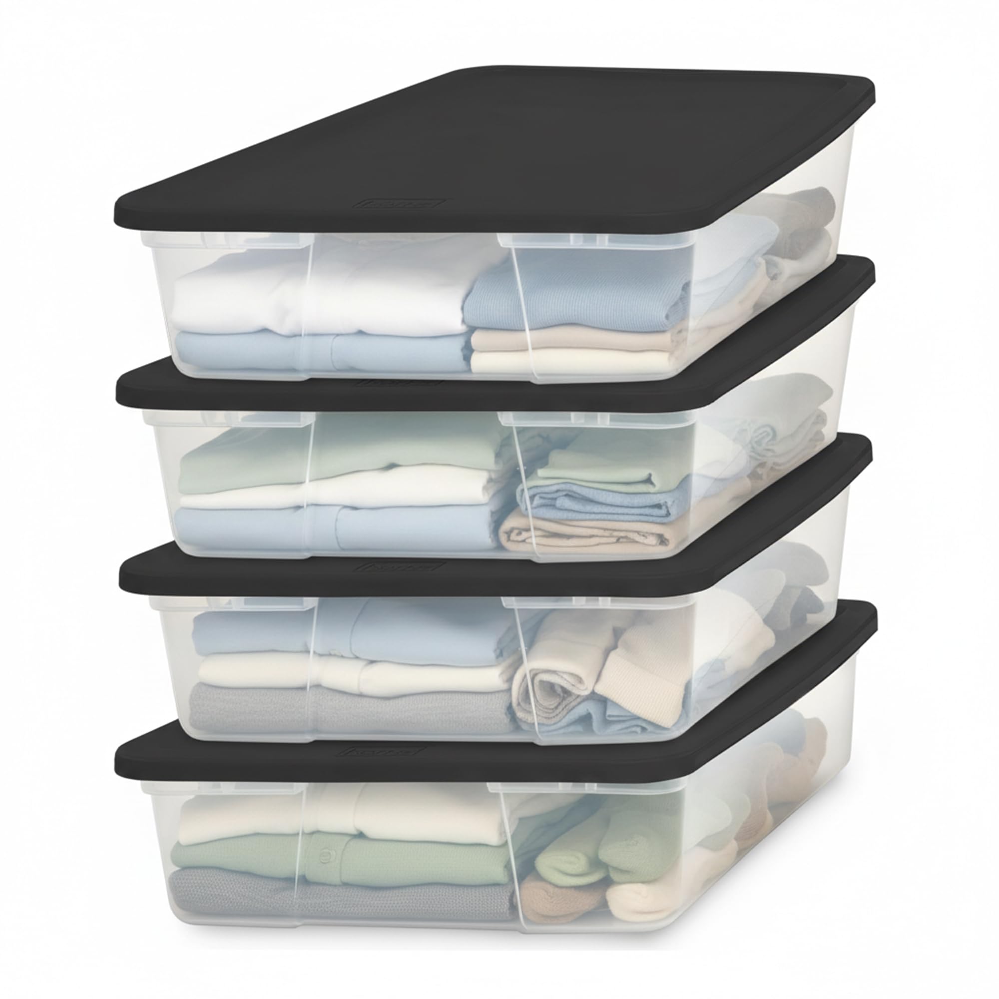 HOMZ 4-Pack Snaplock, Small Clear Plastic Storage Organizer Bins w/ Lids, 28 Quart, Gray - Stackable Container Boxes for Bedroom, Bathroom, Garage, and Office Organization