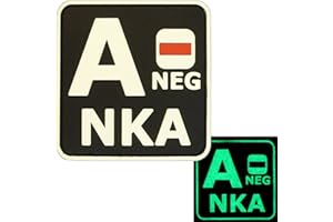LEGEEON Glow Dark ANEG A- NKA Blood Type No Known Allergies Tactical Morale PVC Rubber Touch Fastener Patch