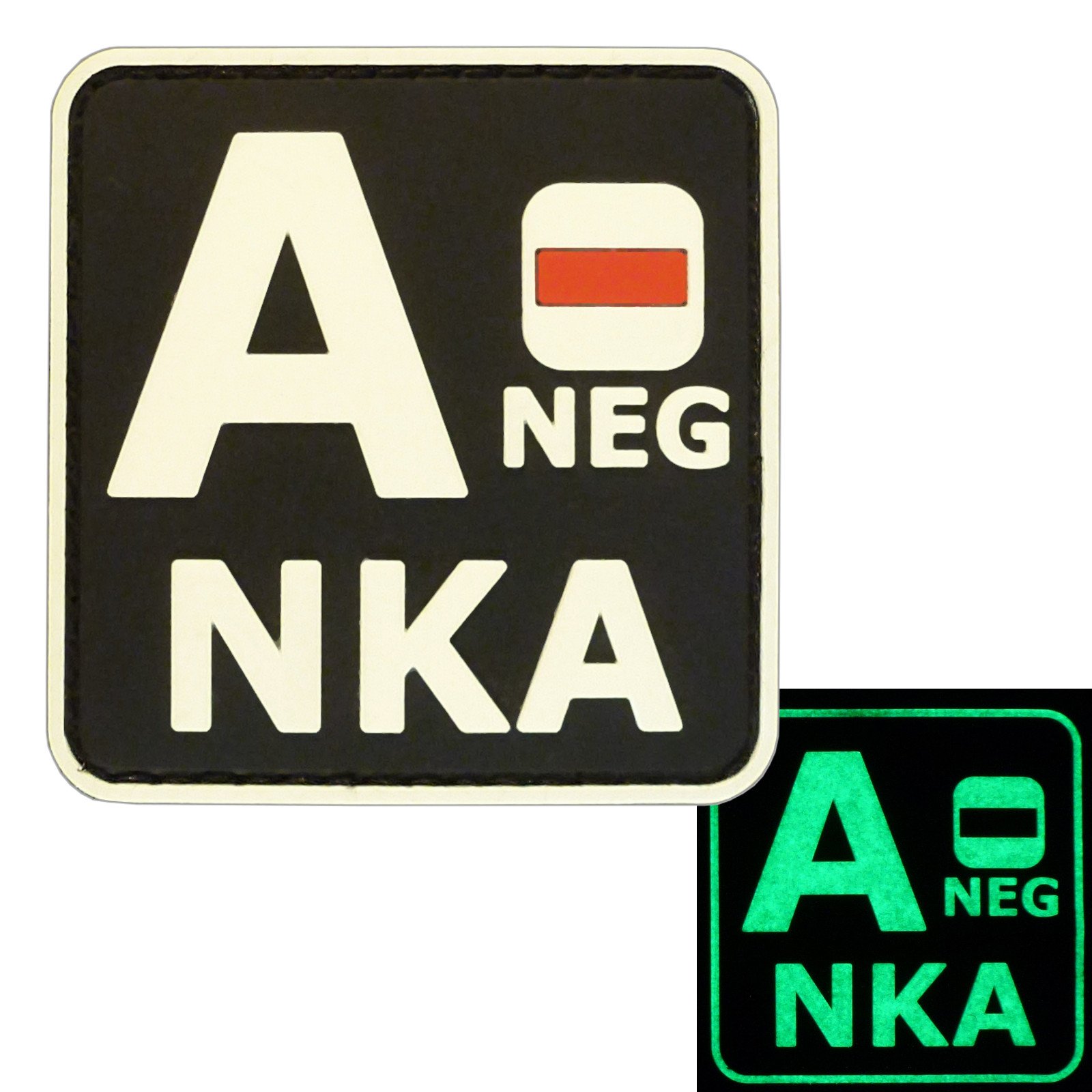 Glow Dark ANEG A- NKA Blood Type No Known Allergies Tactical Morale PVC Rubber Touch Fastener Patch