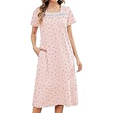GCWBOTTO 100% Cotton Nightgowns for Women Soft Button Pleated House Dress Long Moomoo Nightgown with Pockets