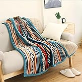 UKELER Boho Sherpa Throw 60'' x 50''- Bohemian Soft Plush Flannel Throw Blankets for Bed/Couch/Sofa/Office/Camping