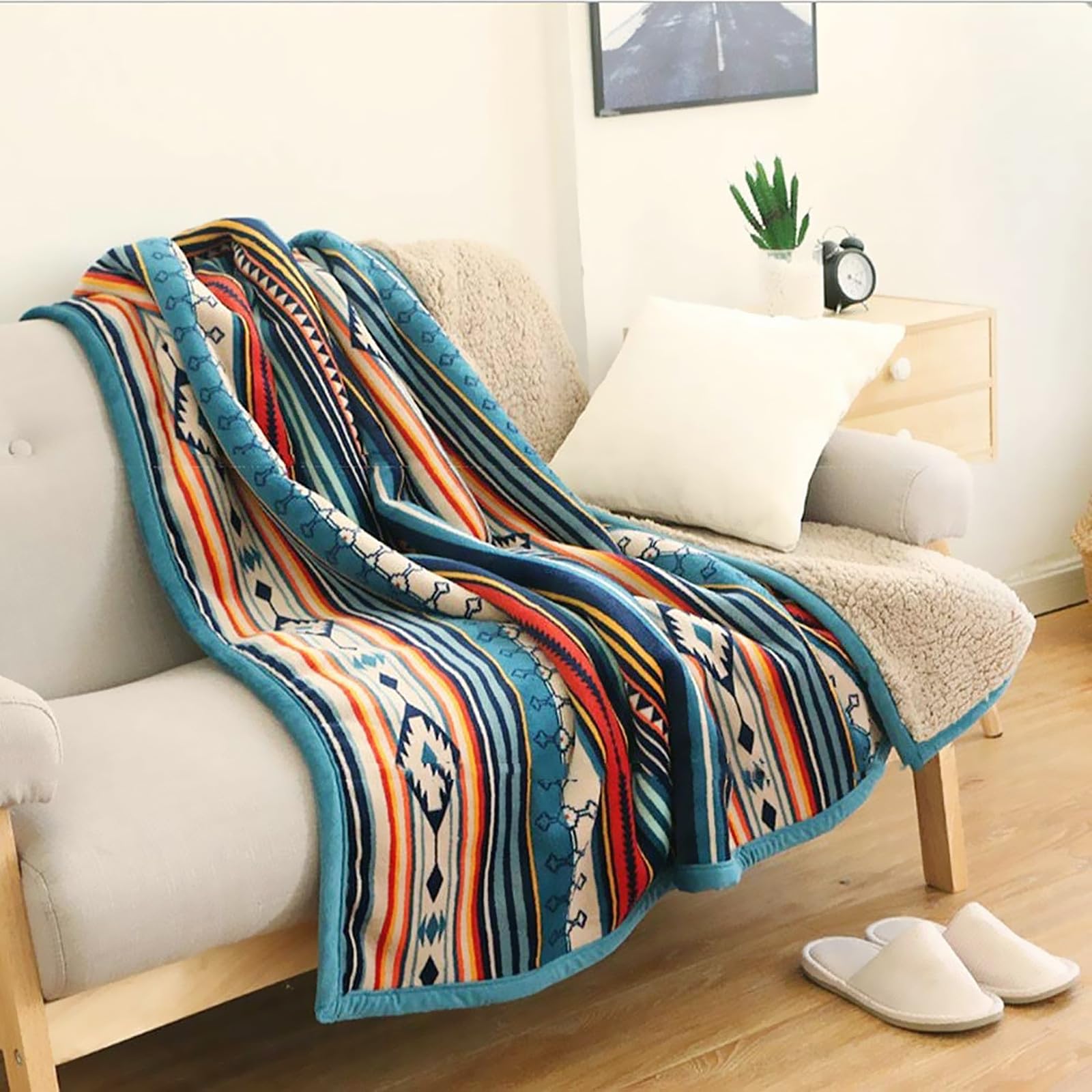Ukeler Flannel Sherpa Throw 50'' x 60''- Bohemian Soft Plush Flannel Blanket Throws for Bed/Couch/Sofa/Office/Camping — image 1