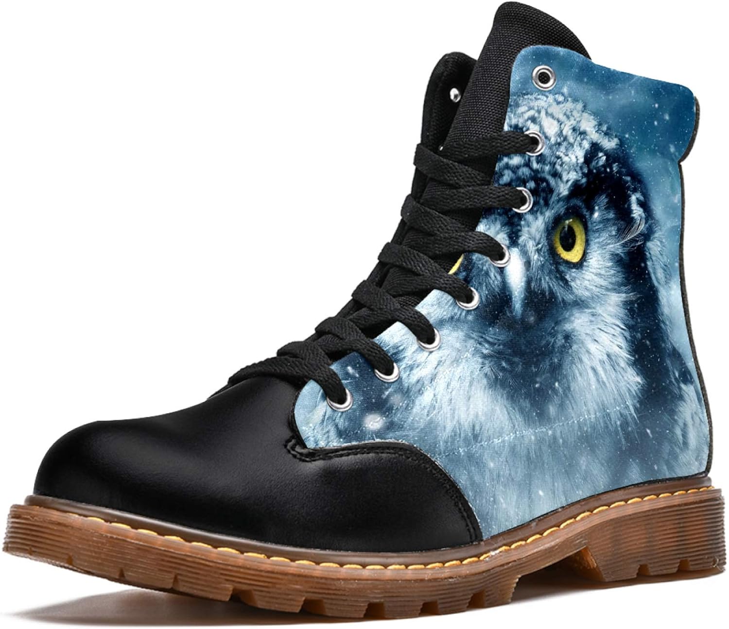 Lorvies Eulenaugen Vogel Winterstiefel Hohe Schuhe aus Segeltuch