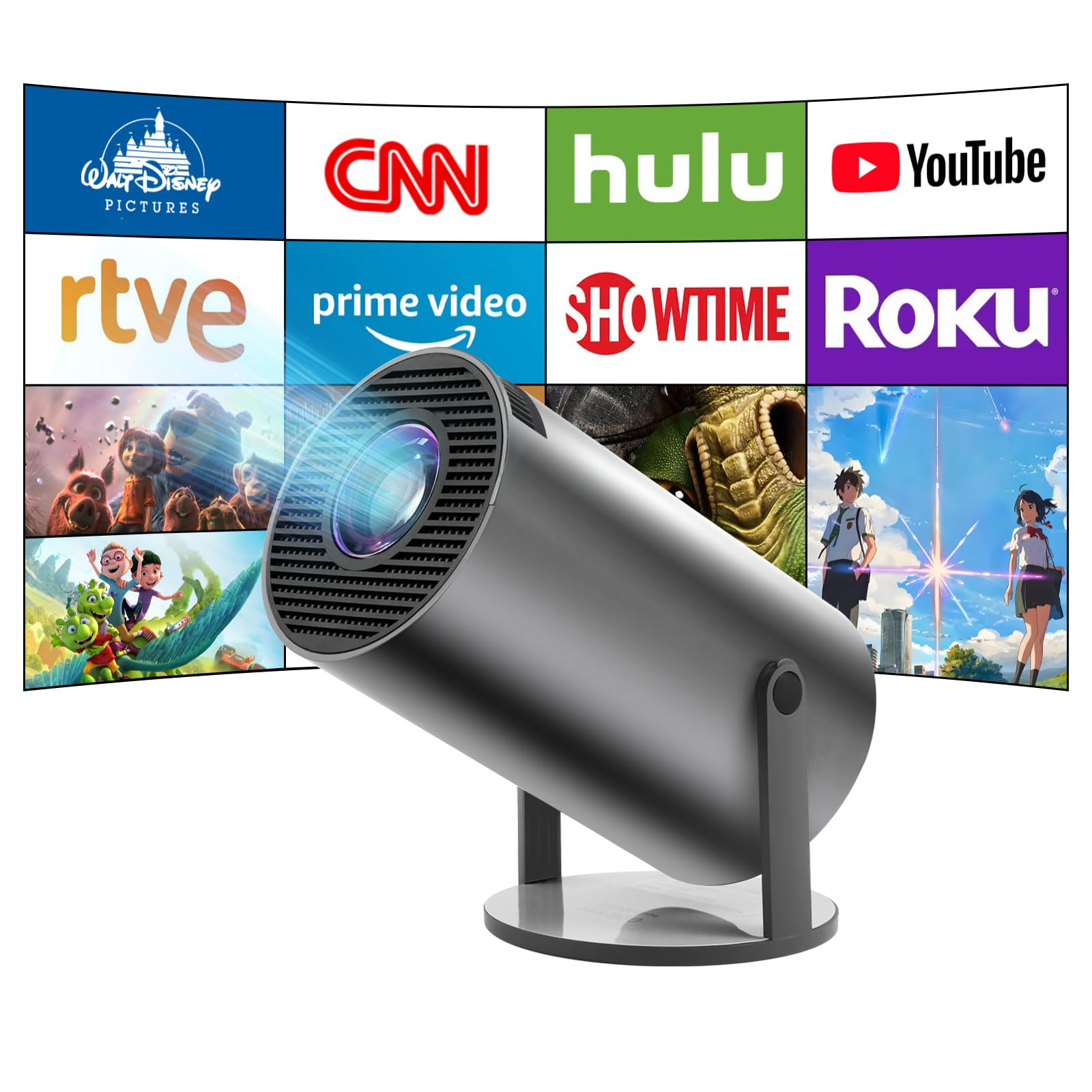 HY300 Mini Projector, Pro 4K Smart Projector with Automatic Keystone Correction, Portable, Android 11, Wi-Fi 6, Bluetooth 5, 180 Degree, 130 Inch Display (Gray Black)