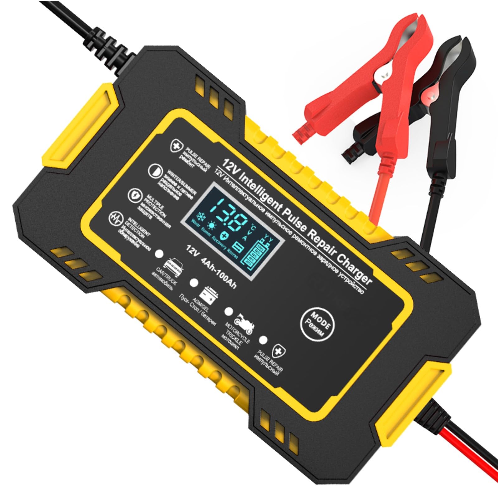 12V 6A Car Battery Charger, Smart Battery Trickle Charger Battery Maintainer 12 Volt Automotive with Temp Compensation for Car, Truck, Motorcycle, Lawn Mower, Marine Lead Acid Batteries