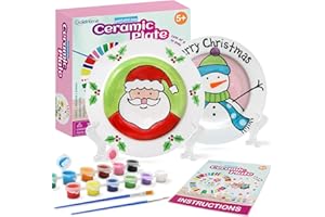 goldentime Ceramic Plate Painting kit for Kids and Adults Including 2 Ceramic Plates to Paint, with 12 Paints, 2 Brushes and 2 Stands - Perfect as DIY Home décor or Gifts for Bithday Christmas