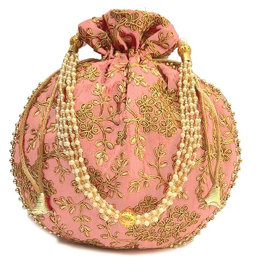 Indian Handicraft Silk Women's/Girls Party Wear Potli Bag Peach Color