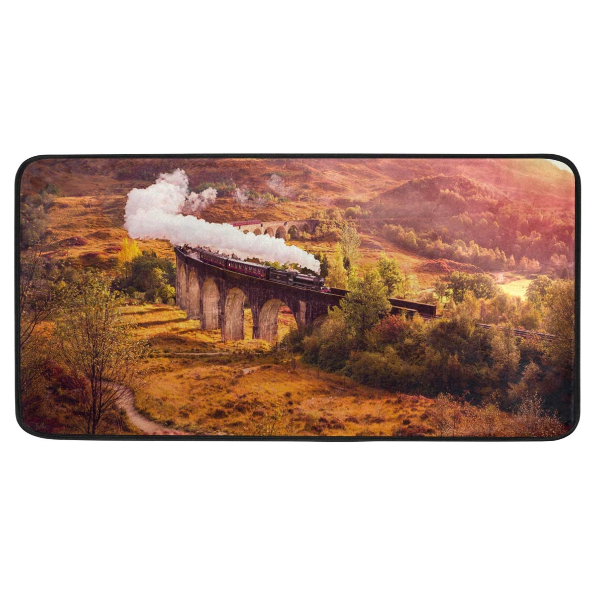 CPYang Autumn Forest Train Kitchen Rug Mat Non Slip Anti Fatigue Standing Mat Runner Rug Washable for Kitchen Bathroom, 50x99 cm