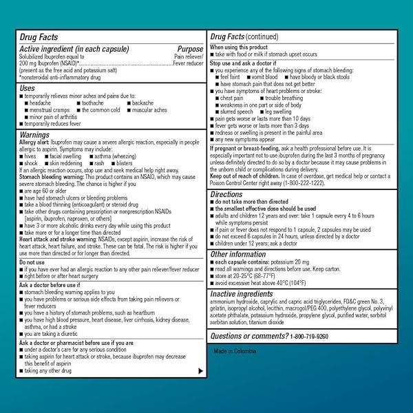 AMAZON BASIC CARE IBUPROFEN LIQUID GELS 200 MG, PAIN RELIEVER/FEVER REDUCER LIQUID FILLED CAPSULES, FOR HEADACHE, TOOTHACHE, BACKACHE, MENSTRUAL CRAMPS AND MORE, 160 COUNT