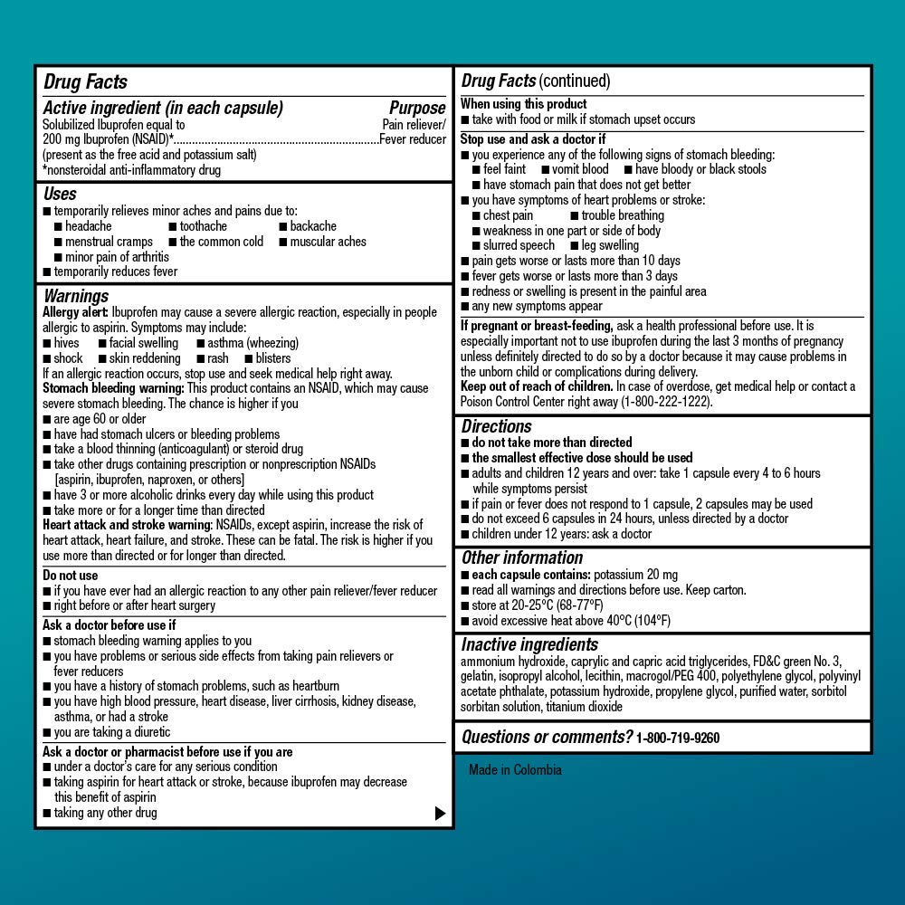 Amazon Basic Care Ibuprofen Liquid Gels 200 mg, Pain Reliever/Fever Reducer Liquid Filled Capsules, For Headache, Toothache, Backache, Menstrual Cramps and More, 160 Count