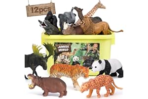 FRUSE Safari Animals Figures Toys, 12PCS Wild Zoo Figurines, Realistic African Jungle Playset With Panda, Lion, Elephant, Educational Learning Toys for Toddlers Kids 3-5