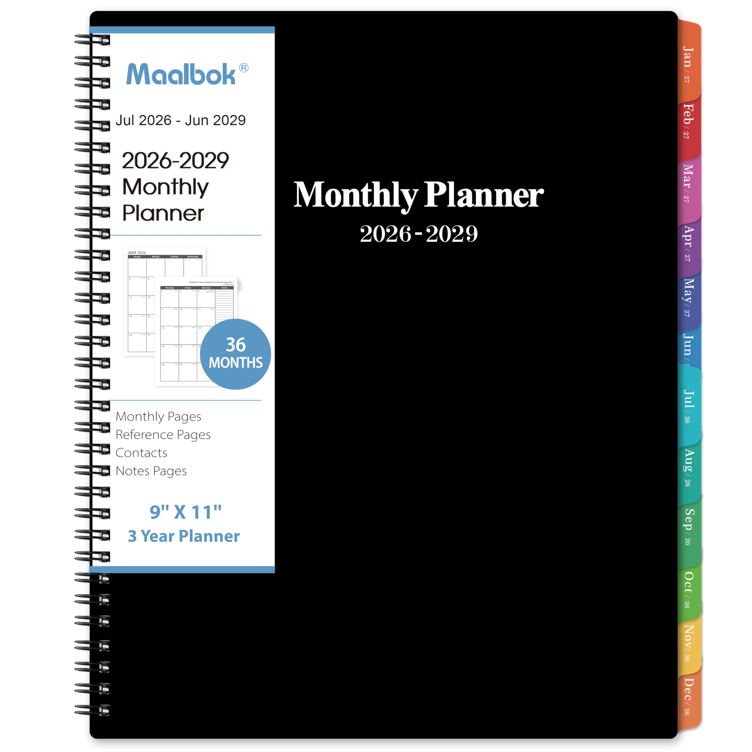 View 1 of 2026-2029 Monthly Planner/Calendar - July 2026 - June 2029, 3 Year Monthly Planner 2026-2029, 9'' x 11'', Calendar Planner with Colorful Tabs, Back Pocket, Holidays, Notes Pages