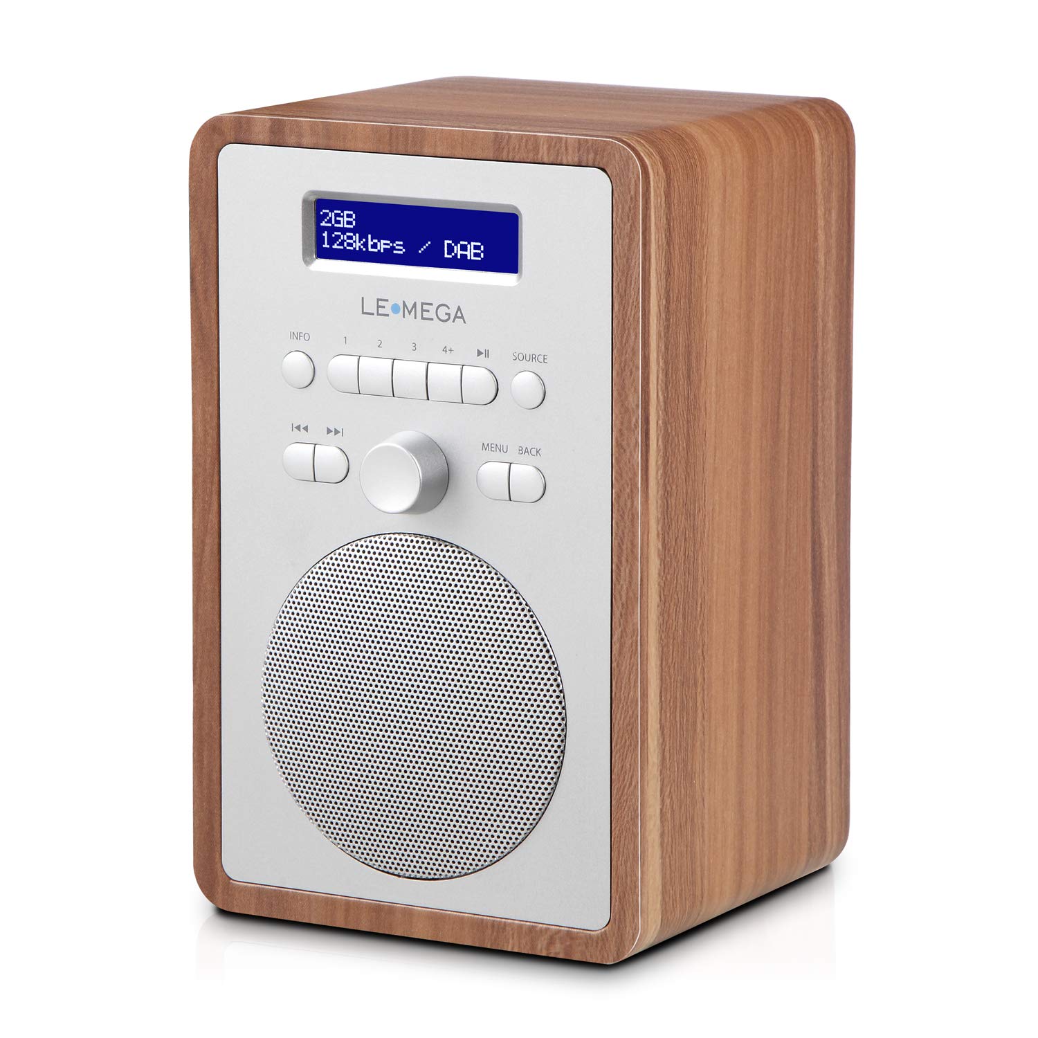 DAB Radio Alarm Clock | DAB+, FM, Dual Alarm Clock | Small Digital Radio for Kitchen & Bedside | 20 Presets, Clear Full Info Display, Headphone Jack, Wood Effect | LEMEGA CR2+ Walnut Finish
