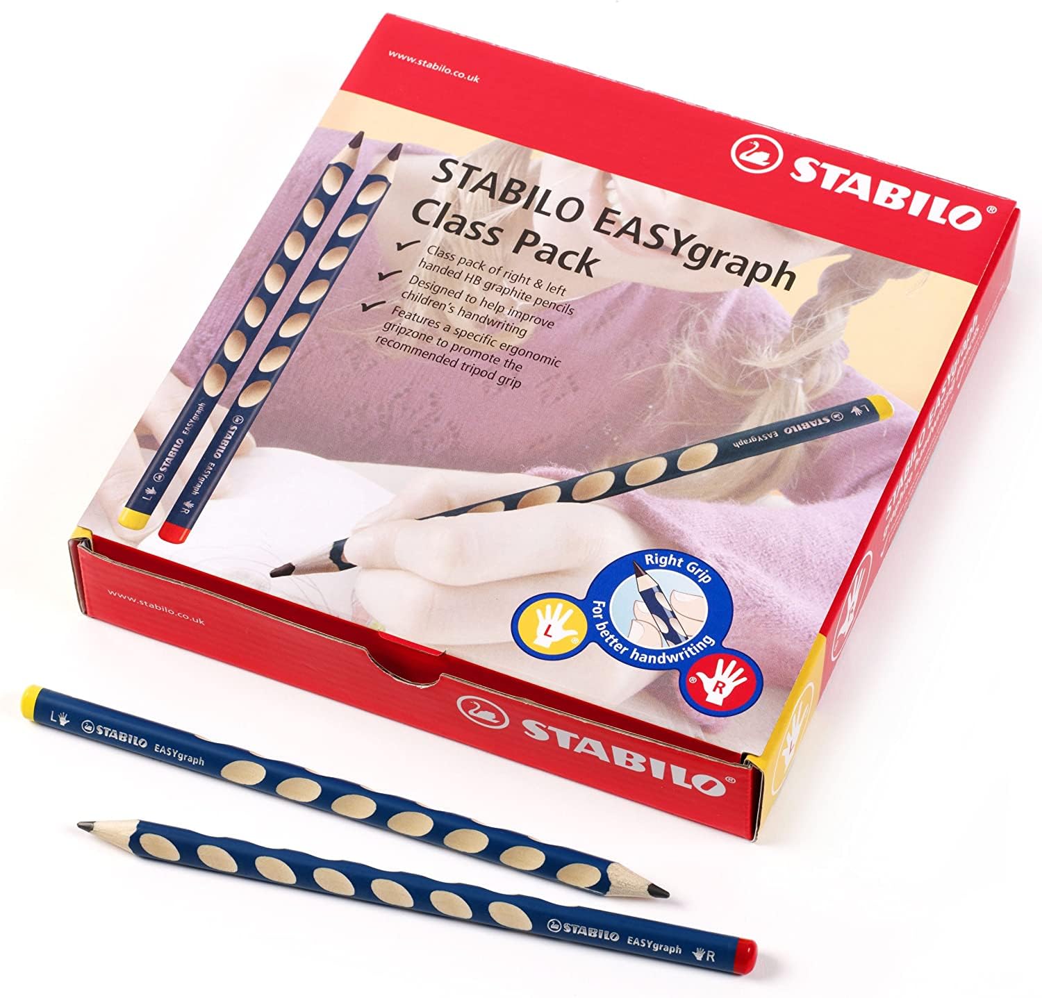 STABILO EASYgraph - Ergonomic Graphite Pencil - 8 x Left-Handed and 40 x Right-Handed - Classpack of 48 - Petrol - Degree HB