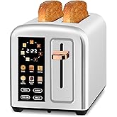 SEEDEEM Toaster 2 Slice, Real Touch Screen with LCD Display, Single-Slice Function, Stainless Steel Toaster, 50% Faster Heating, 1.5" Wide Slots, Removable Crumb Tray, 1350W, Silver Metallic