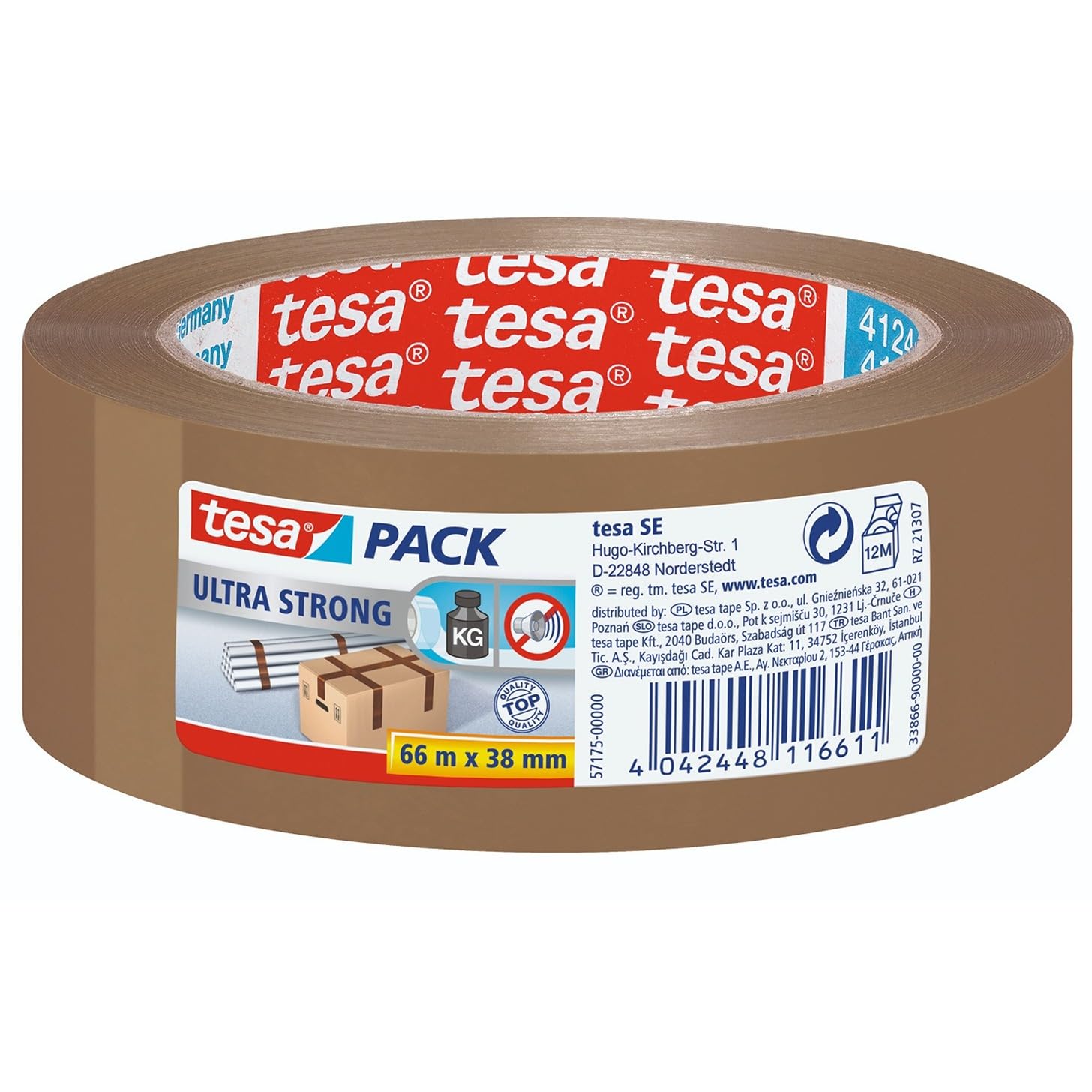 tesapack Ultra Strong - PVC Packing Tape for Solid Packaging and Secure Bundling - Brown - 66 m x 38 mm — image 1