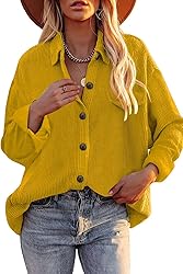 Womens Corduroy Button Down Shacket Casual Long