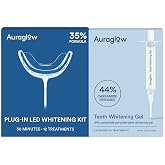 Auraglow Wired LED Teeth Whitening Kit &amp; Extra Strength 44% Carbamide Peroxide Teeth Whitening Gel Refill Pack, 42 Treatments, Whiten Up to 10 Shades