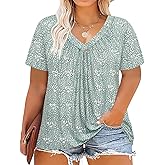 CARCOS Plus Size Tops for Women Short Sleeve Summer Shirts Casual V Neck Tunic Loose Fit Tshirts Soft Blouse XL-5XL