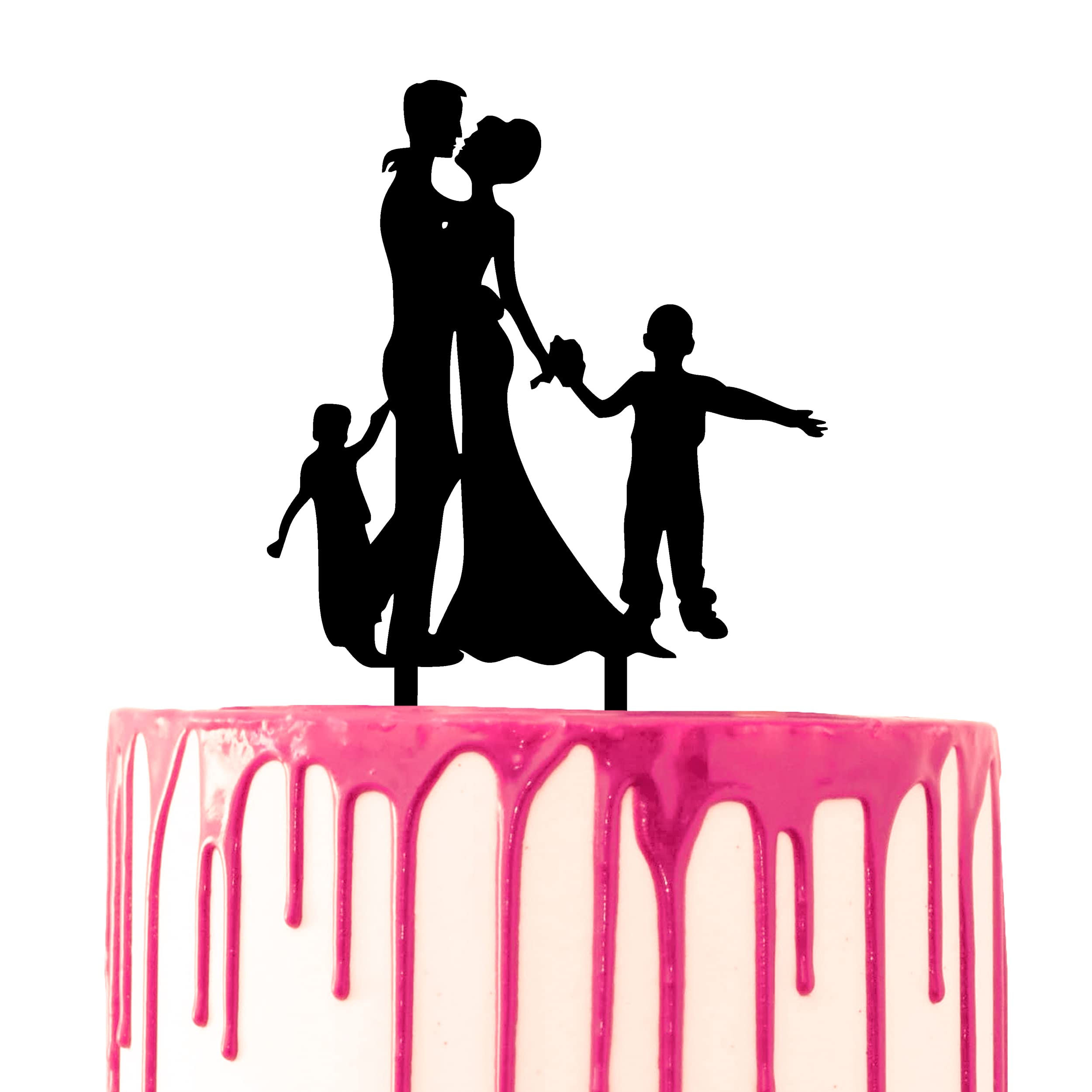 CARISPIBET cake decoration topper marriage anniversary wedding party couple kissing with two boys holding hands acryllic silhouette