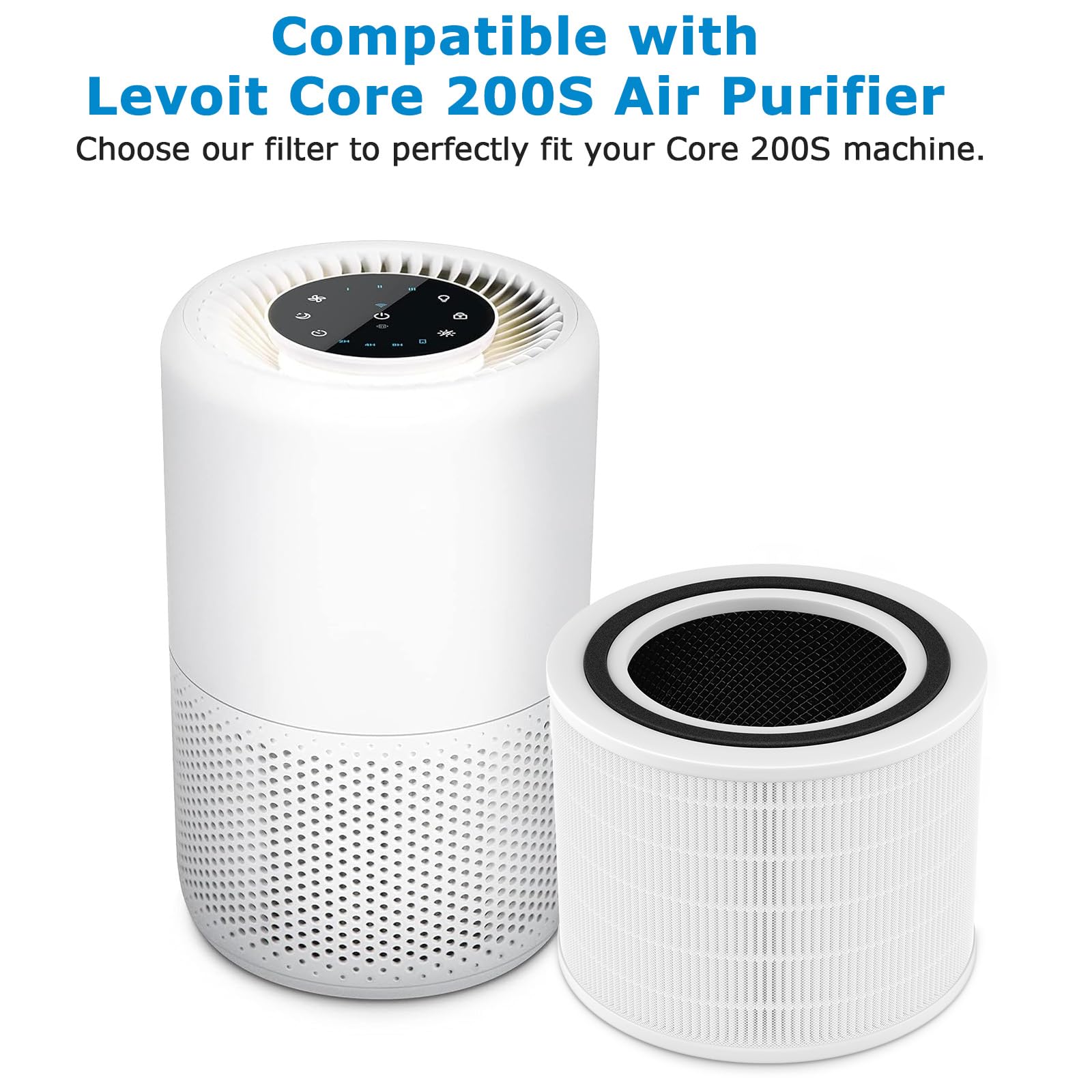 Core 200S Replacement Filter for LEVOIT Core 200S Smart WiFi Air PuriFier, 3-in-1 HEPA Filtration High-Efficiency Activated Carbon Pre-Filter, Core 200S-RF, 2 Pack