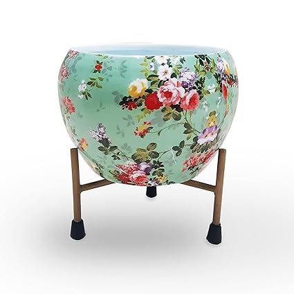 Luminor Metal Pots with Stand, Planter, Green, 5 inches