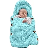 XMWEALTHY Newborn Baby Wrap Swaddle Blanket Knit Sleeping Bag Receiving Blankets Stroller Wrap for Baby(Sky Blue) (0-6…