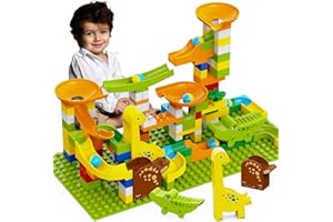 YY LANDTOYS Dinosaur Marble Runs for Kids 4-8 Building Blocks Compatible with LEGO DUPLOS for Age 2-5/138Pcs Classic Big Blocks Marble Run for kids Ages 3-5 STEM Toy/Montessori Toys Gift for Kids Age 3,4,5,6,7,8+