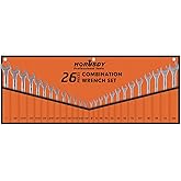 HORUSDY 26-Piece Durable Combination Wrench Set with Roll-up Pouch, Open End Wrench Set for General Household, Garage, Auto Repairs, SAE 1/4” - 1” and Metric 8mm - 24mm