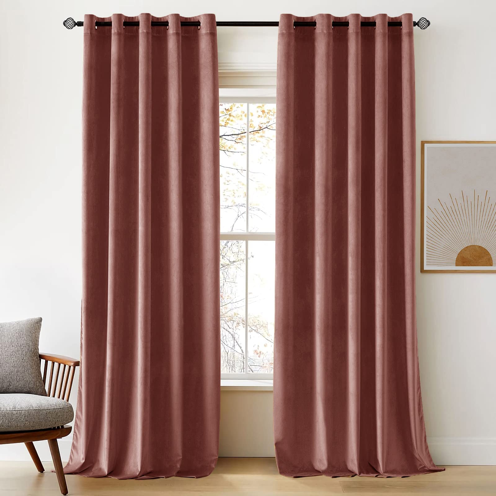 Woaboy Velvet Curtains 90 Drop Dusty Rose Pink Curtain for Living Room Thermal Blackout for Girls Bedroom Luxury Eyelet Drapes Window Treatment Insulated Soundproof & Room Darkening W46 x L90 2 Panels — image 1