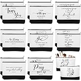 Huhumy 20 Pcs Inspirational Christian Gifts for Women Bulk Religious Makeup Bags Canvas Bible Verse Cosmetic Bag with Zipper Valentines Church Gift for Ladies Sister Mom(White&black,Classic)