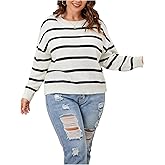 Verdusa Women's Plus Size Old Money Striped Pullover Sweaters Color Block Knit Tops Trendy Fall Clothes