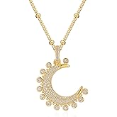 MTMY Gold Moon Pendant Necklace for Women,14K Gold Plated Dainty Chain Crescent Moon Sun Star Necklace Jewelry