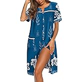 Ekouaer Nightgowns for Women House Dress with Pockets Button Down Sleepshirt Short Sleeve Nightshirt Housecoat S-XXXL