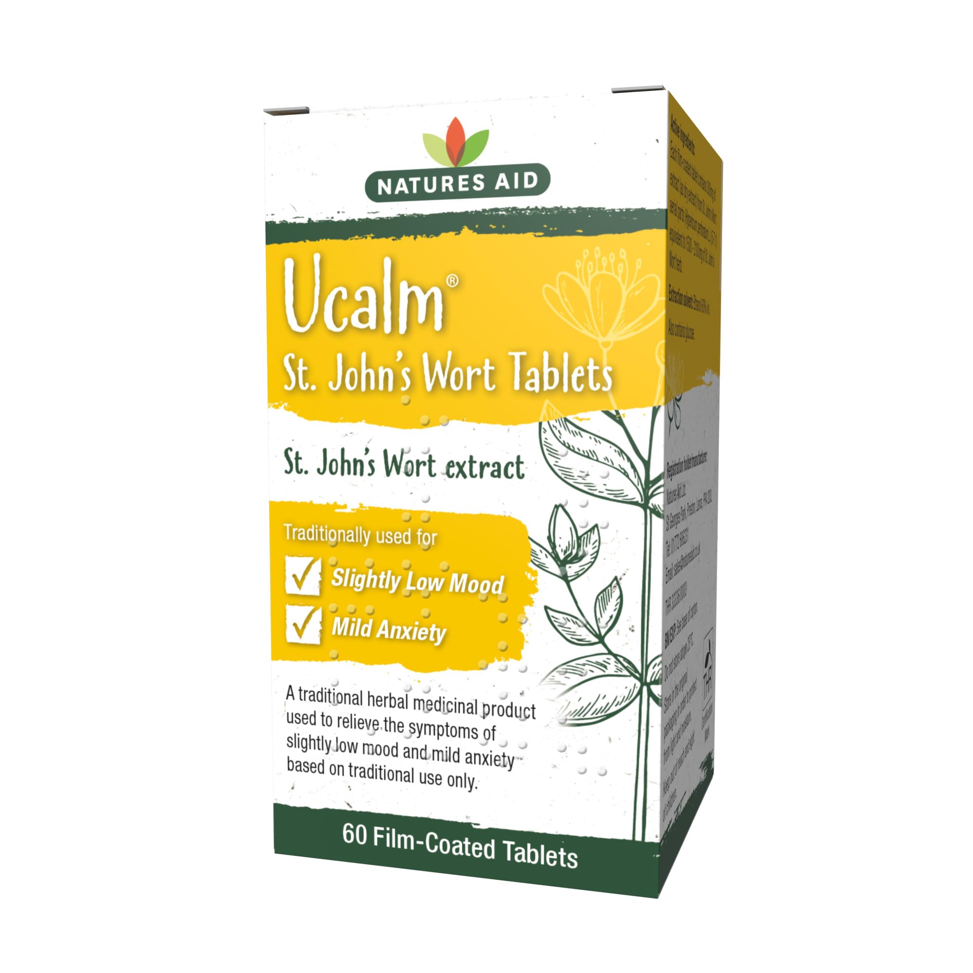 Natures Aid Ucalm St John's Wort – Traditional Herbal Remedy for Low Mood & Mild Anxiety Relief – Supports Emotional Balance & Mental Clarity – Vegan, Non-GMO, Gluten-Free – 60 Tablets
