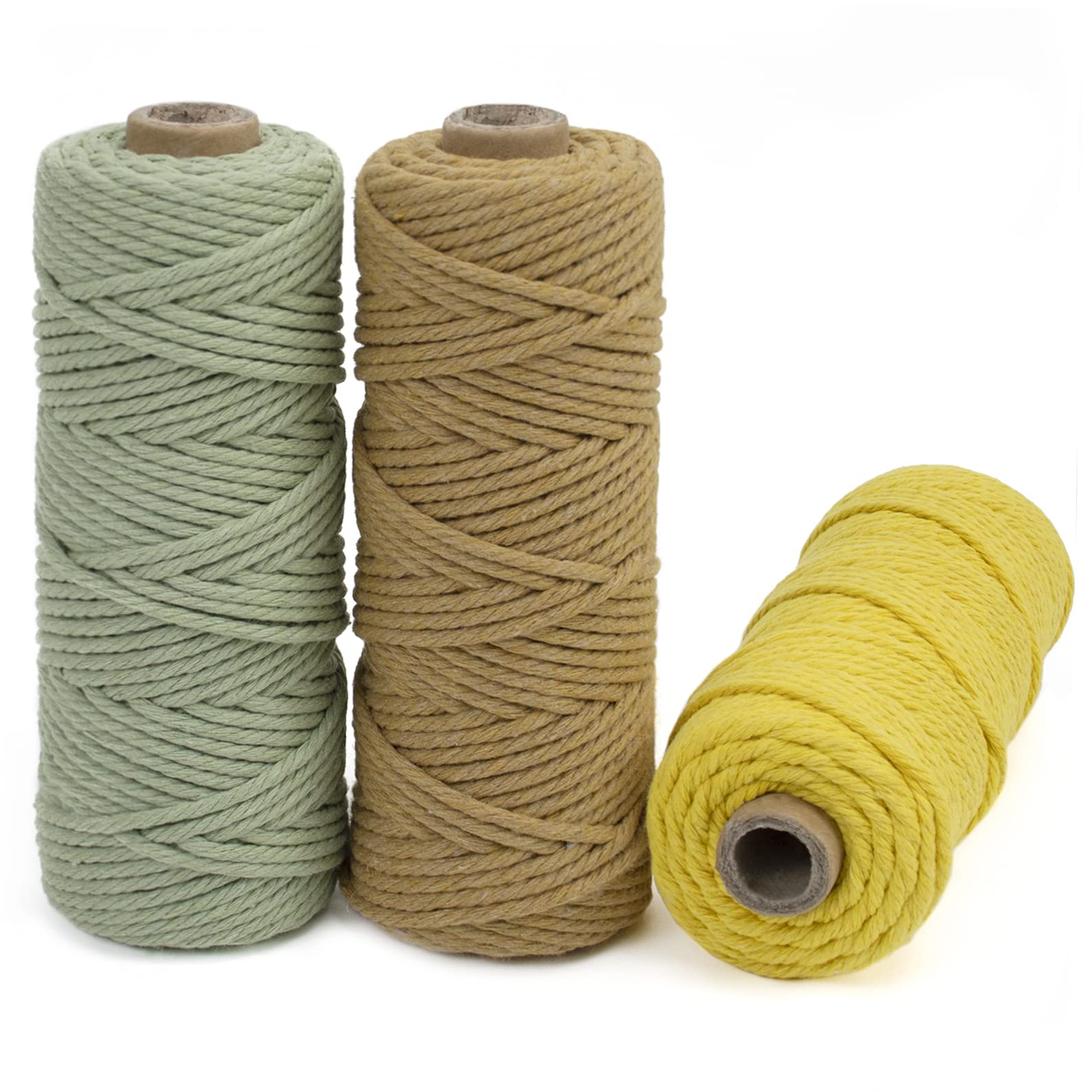 LEREATI Macrame Cord 3mm Set, 150m Thick Macrame Cotton Rope Yarn, 4 Strand Twisted Soft Macrame String for Crafts, Plant Hanger, Wall Hanging, Gift Wrapping, DIY, Home Decoration (3 Color L)