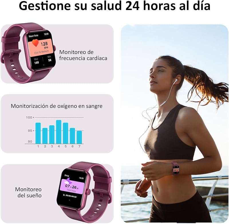Relógio inteligente feminino (Fazer/Receber Chamadas), Relógio Inteligente Feminino de 1,85" - Monitor de Frequência Cardíaca/Oxímetro/Sono, Mensagens do Whatsapp, Pulseira de Atividade - 100+ Modos Desportivos, Pedómetro, Android iOS — foto 3 de 7