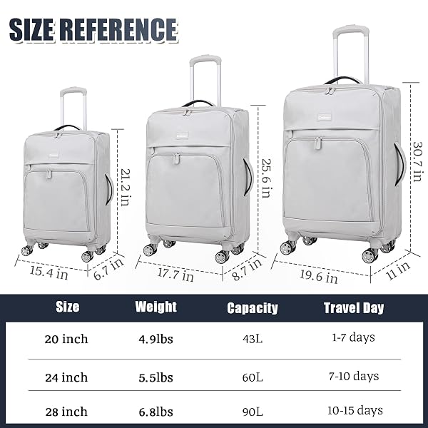 COSBARN 3 PIECE SOFTSIDE LUGGAGE SETS – LIGHTWEIGHT DURABLE SUITCASE WITH 360° SILENT SPINNER WHEELS & RETRACTABLE HANDLE, SOFTSHELL CARRY ON FOR BUSINESS/FAMILY TRAVEL (20IN/24IN/28IN)