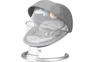 KIDINIX Baby Swing for Infants, Baby Rocker with 5 Speed & 10 Preset Lullabies, Bluetooth Support, 5 Point Harness with Remote Control and 3 Hanging Toys, Gray