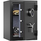 RPNB Deluxe Biometric Fireproof Safe Box,Digital Fingerprint Fireproof Waterproof Safe with Touch Screen,Removable Shelf and 3 Spoke Handle,Home Safes for Cash Documents Jewelry,1.29 Cubic Feet