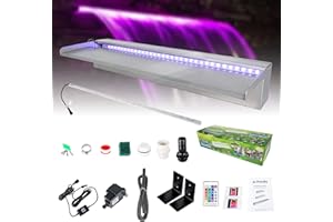 Aquadock 24 Inch APP 304 Stainless Steel Pond Fountains with 16 Color LED Lights, Outdoor Water Patio Waterfall Spillway Kit for Garden Patio, Swimming Pool, Koi Ponds Decoration