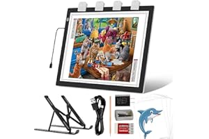 A4 LED Light Pad for Diamond Painting, iVAOOZE 8000+ Lux Adjustable Brightness Tracing Light Box with Stand & UL Adapter, Ultra-Thin Light Board for Weeding Vinyl, Drawing, Animation, Sketching…